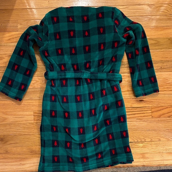 Lands' End Green and Red Plaid Holiday Kids Tie Robe - Picture 5 of 5
